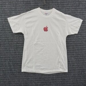 Vintage 90s Apple T-Shirt Adult M White Red Logo Tech Promo Hanes Beefy-T